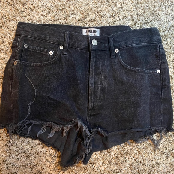 Agolde Pants - Agolde Black Distressed High-Rise Denim Shorts